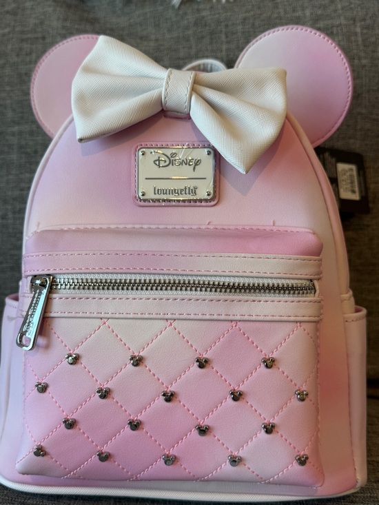 Loungefly Handbags - Loungefly Pink Quilted Mini Backpack with White Bow Accent